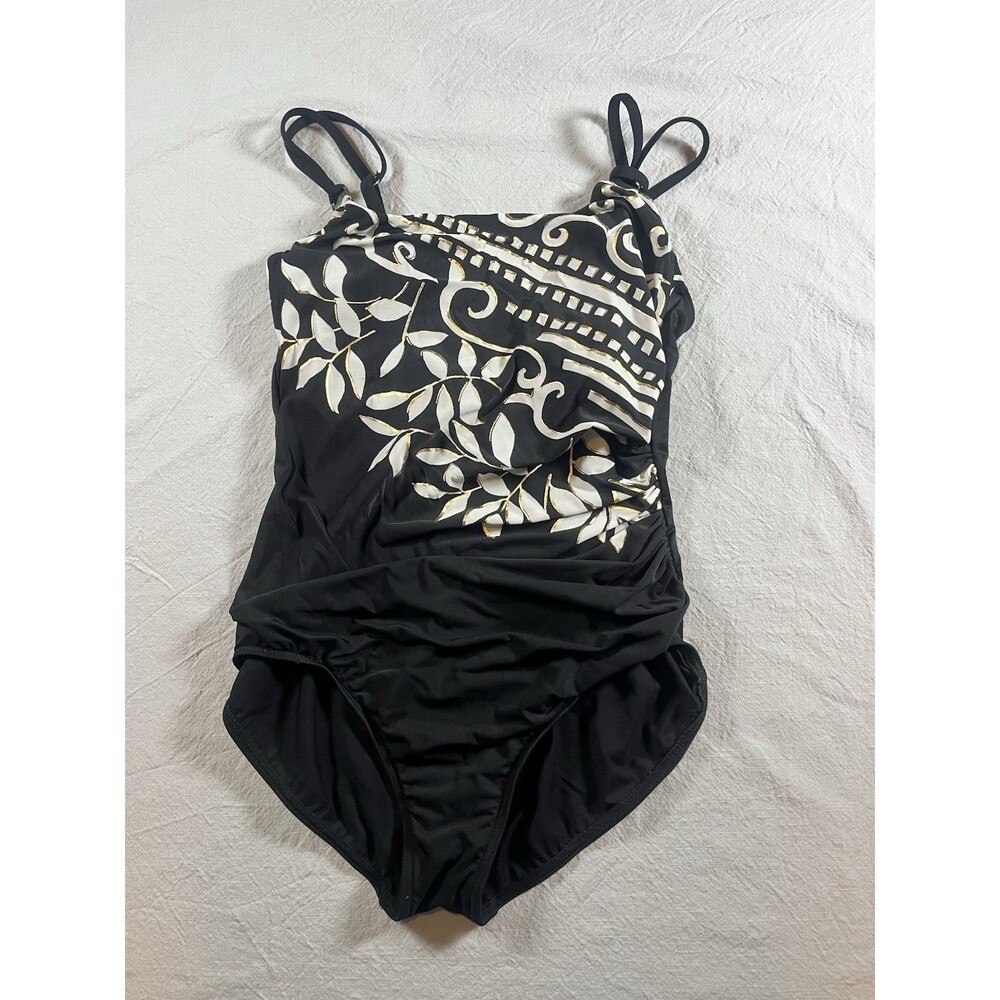 Miraclesuit Hamden One Piece Swimsuit Floral Women’s 18 Black White Gold EUC